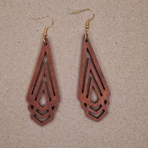 Brown abstract long drop earring geometric shape jewelry